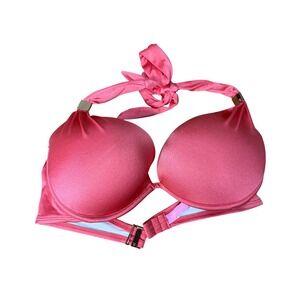 Victoria's Secret Bikini Top Womens 36D Coral Excellent Hottie Halter Push Up